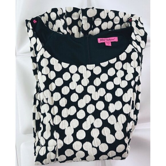 Betsey Johnson Sz 6 Black Ivory Knit Polka Dot Fit and Flare Dress Pinup Retro s - Picture 5 of 7